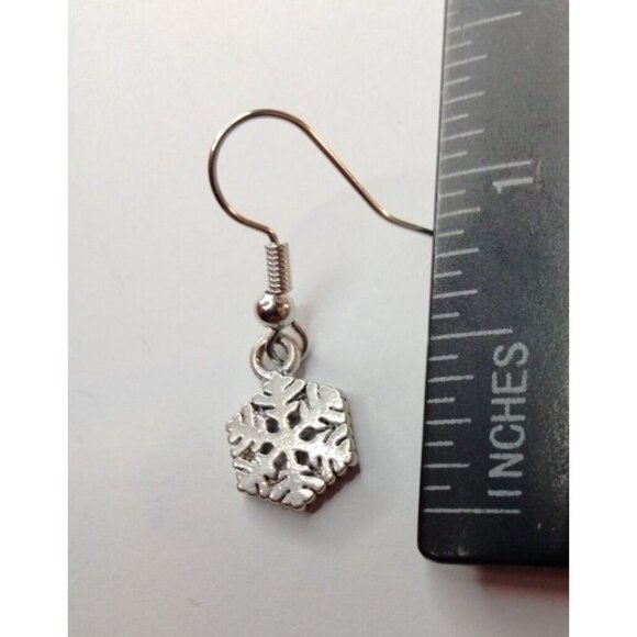 Sterling Silver Snowflake Earrings Small Dangle - Picture 4 of 4